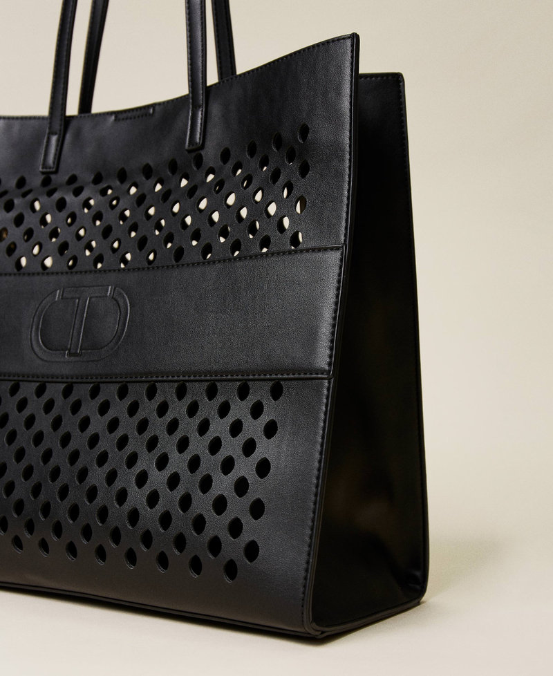 Openwork shopper with logo