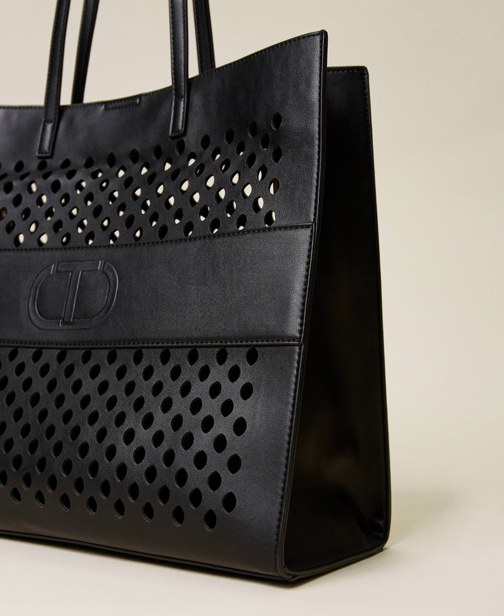 Openwork shopper with logo