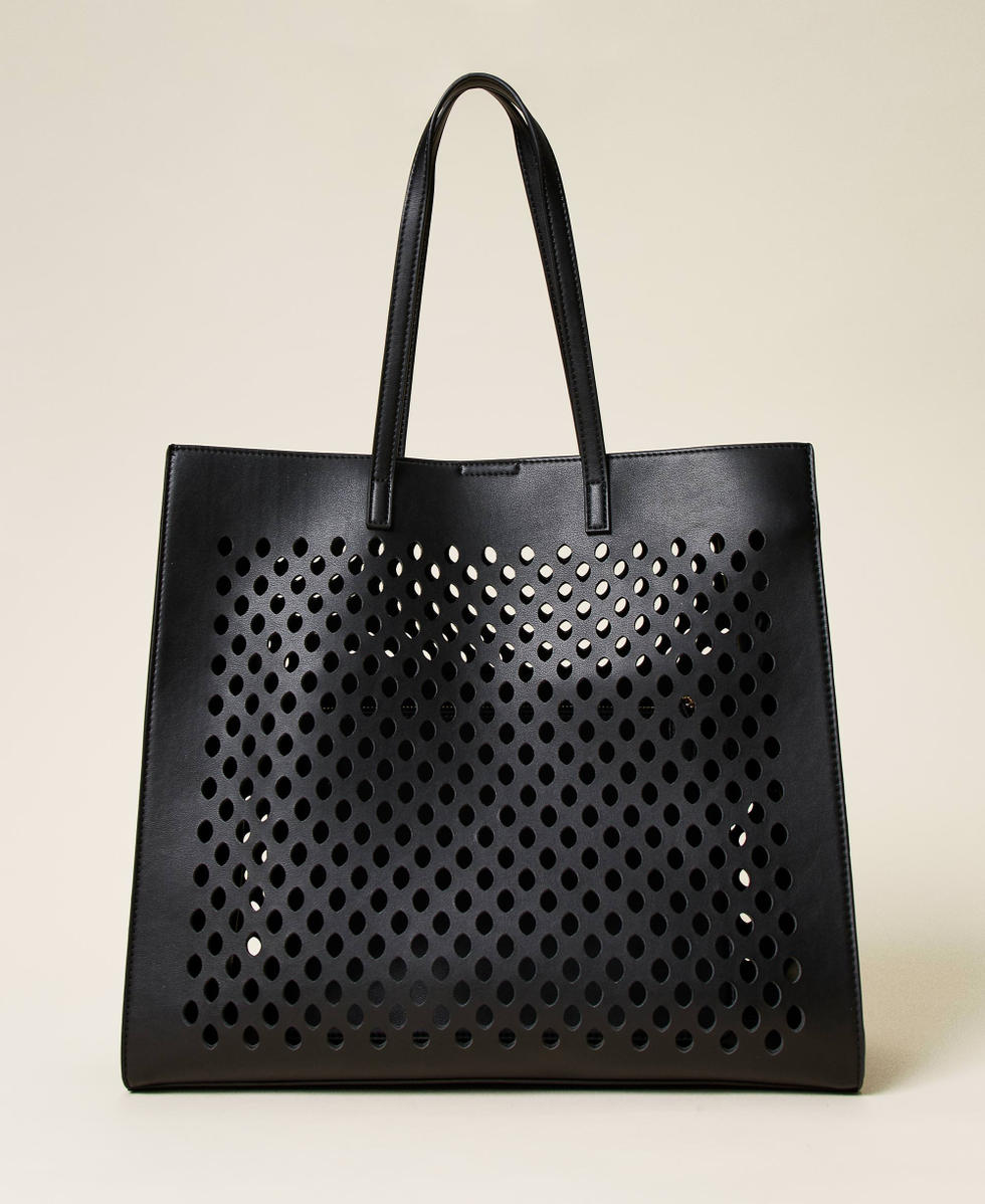 Borsa shopper traforata con logo Donna Nero TWINSET Milano