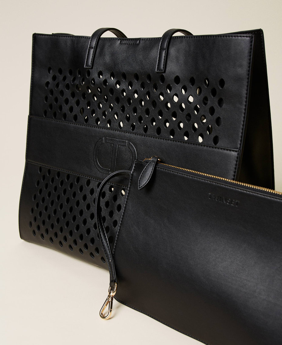 Openwork shopper with logo