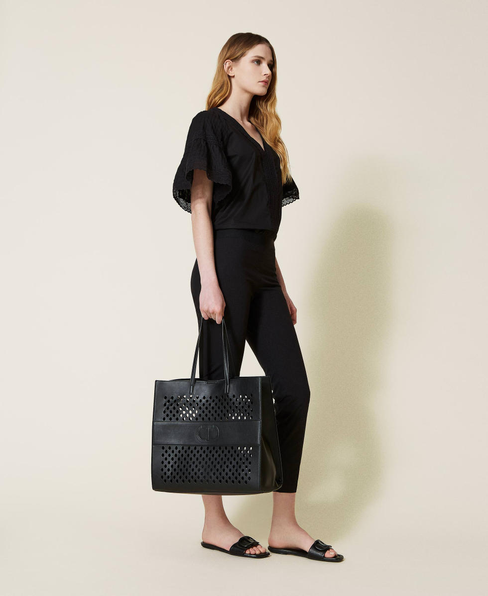 Openwork shopper with logo