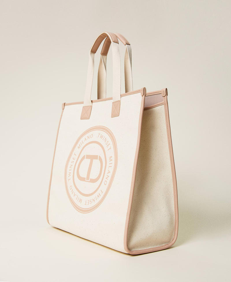 Large 'Aroha’ canvas shopping bag with logo "Cuban Sand Dark” Brown Woman 221TB7210-03