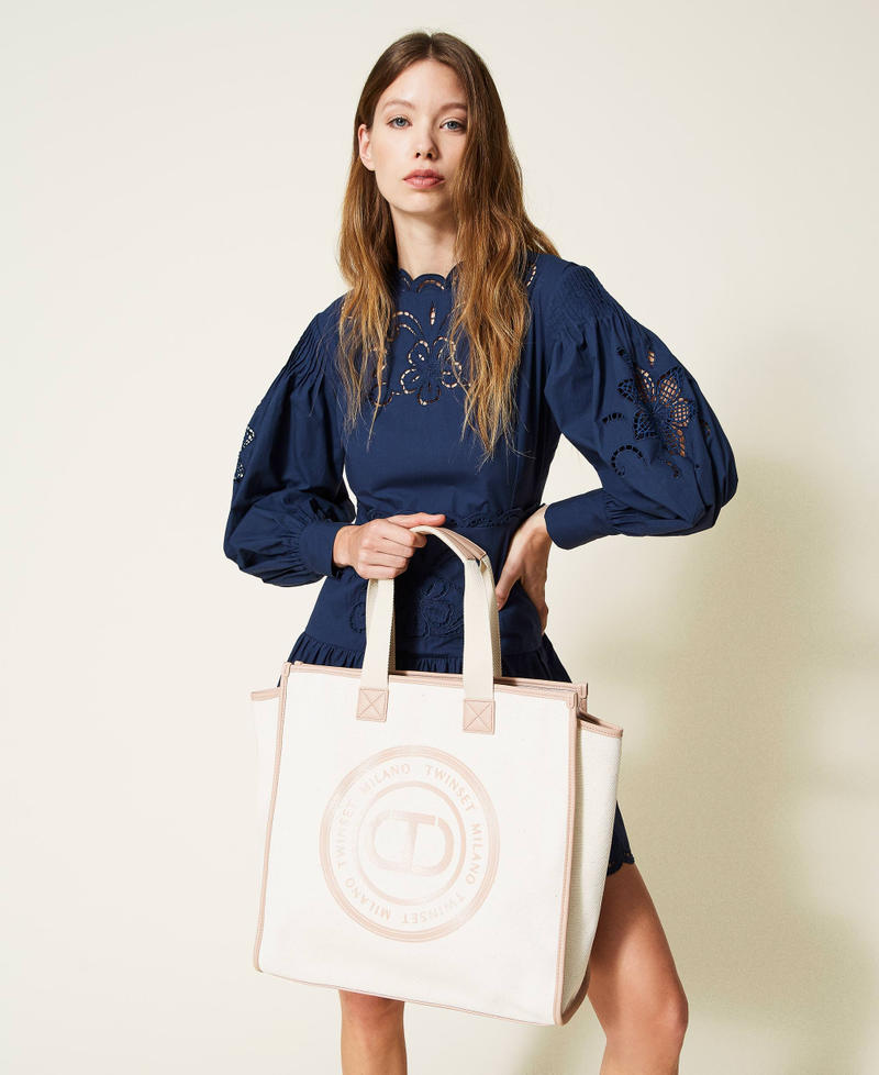 Large 'Aroha’ canvas shopping bag with logo Lily Woman 221TB7210_00381_0S