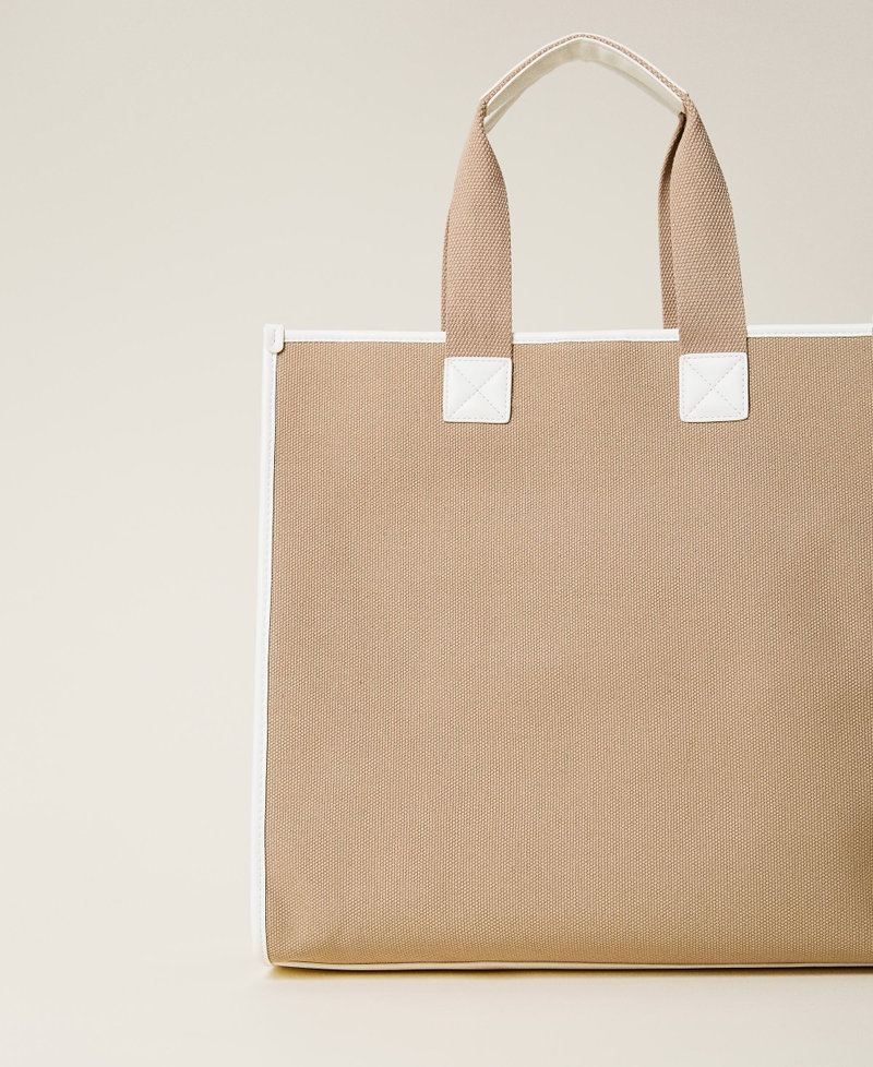 Large 'Aroha’ canvas shopping bag with logo "Cuban Sand Dark” Brown Woman 221TB7210-04