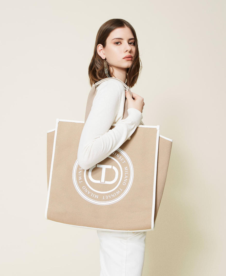 Large 'Aroha’ canvas shopping bag with logo