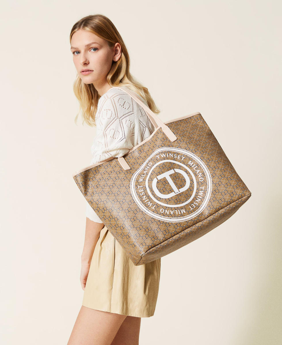 Shopper with logo print Woman Brown TWINSET Milano