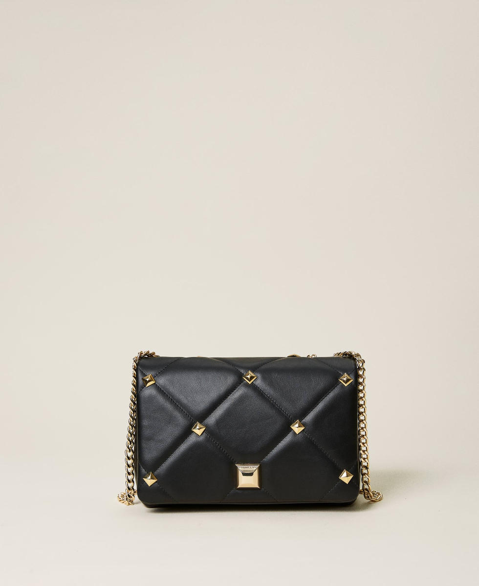 Borsa a tracolla Cara in pelle con borchie Donna Nero TWINSET