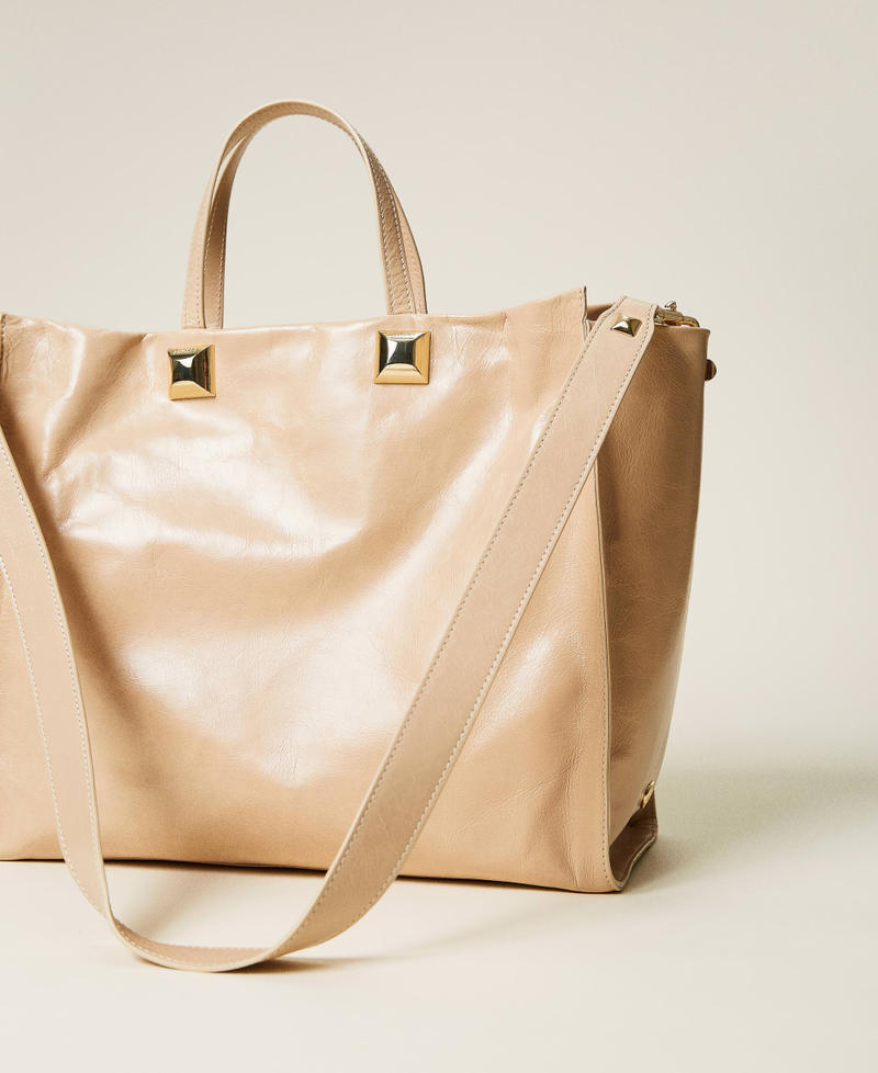 Große Twinset Bag im Shopperformat aus Leder „Cuban Sand“-Rosa Frau 221TB7320-03