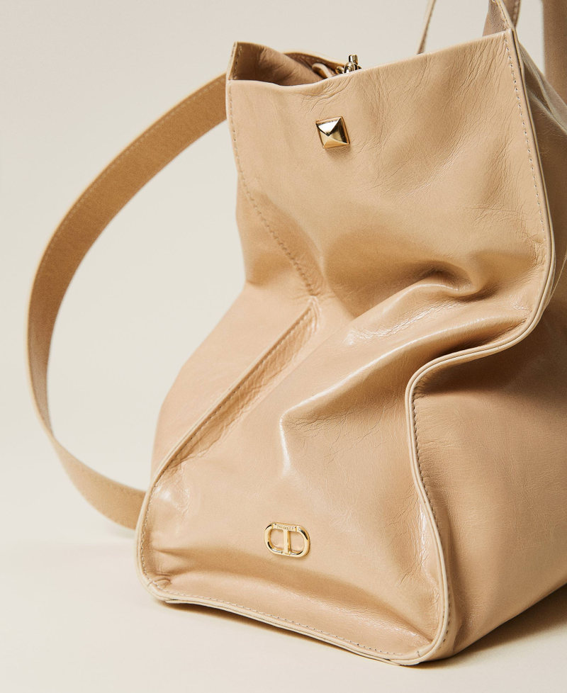 Große Twinset Bag im Shopperformat aus Leder „Cuban Sand“-Rosa Frau 221TB7320-04