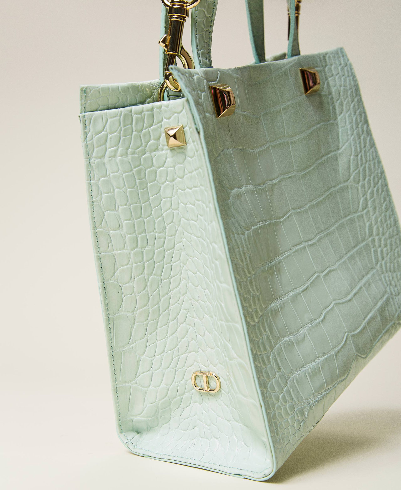 Cabas moyen Twinset Bag en cuir Imprimé Croco Vert « Lichen » Femme 221TB7330-03