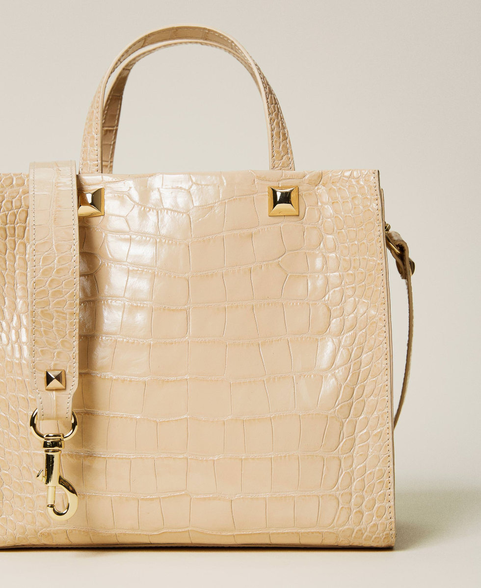 Medium Twinset Bag Leather Shopper Woman, Beige | Twinset Milano