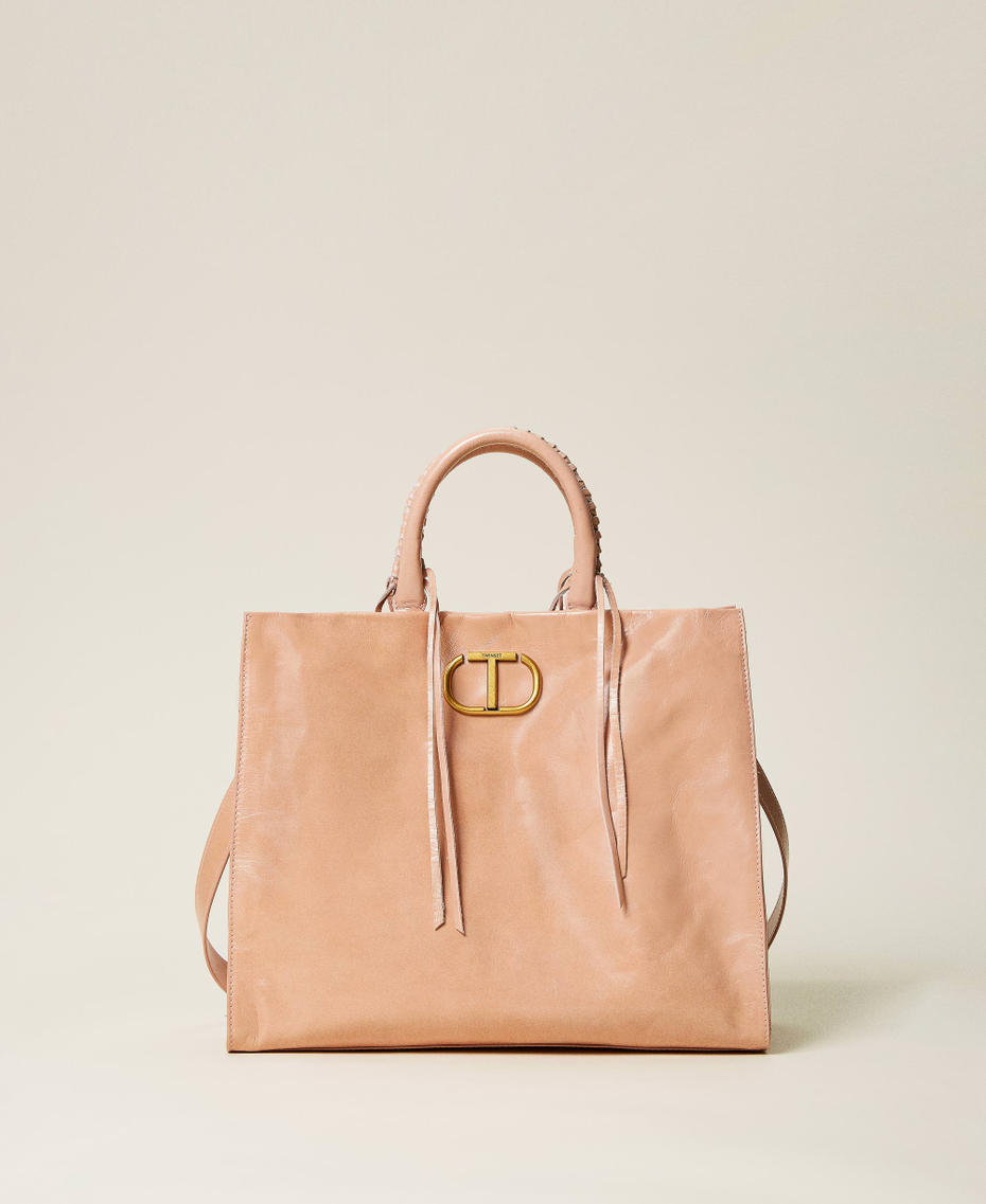 Кожаная сумка-шоппер со шнурками Розовый "Роза Сахары" женщина 221TB7350-01