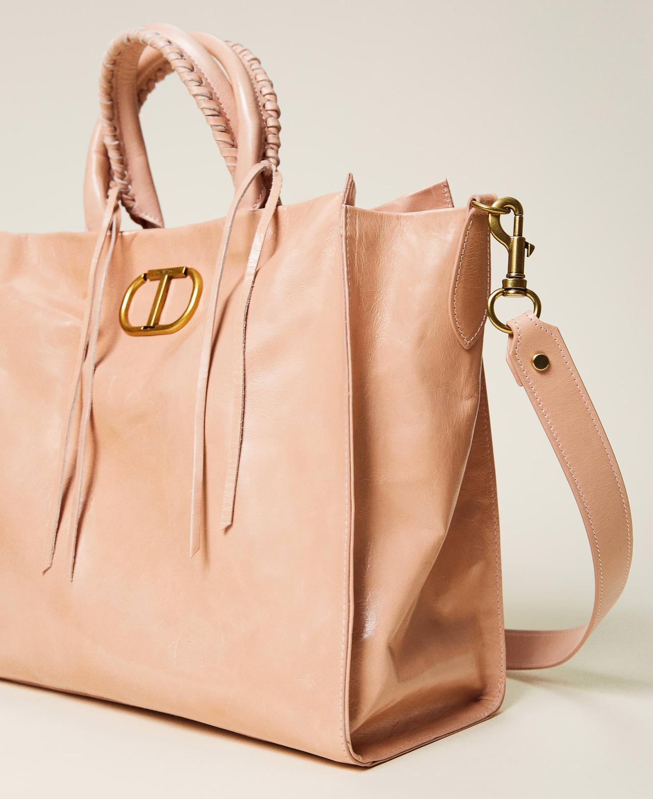 Borsa shopper in pelle con lacci