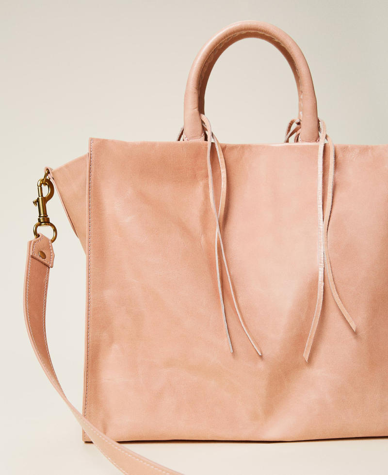 Leather shopper with laces "Sahara Rose” Pink Woman 221TB7350-04