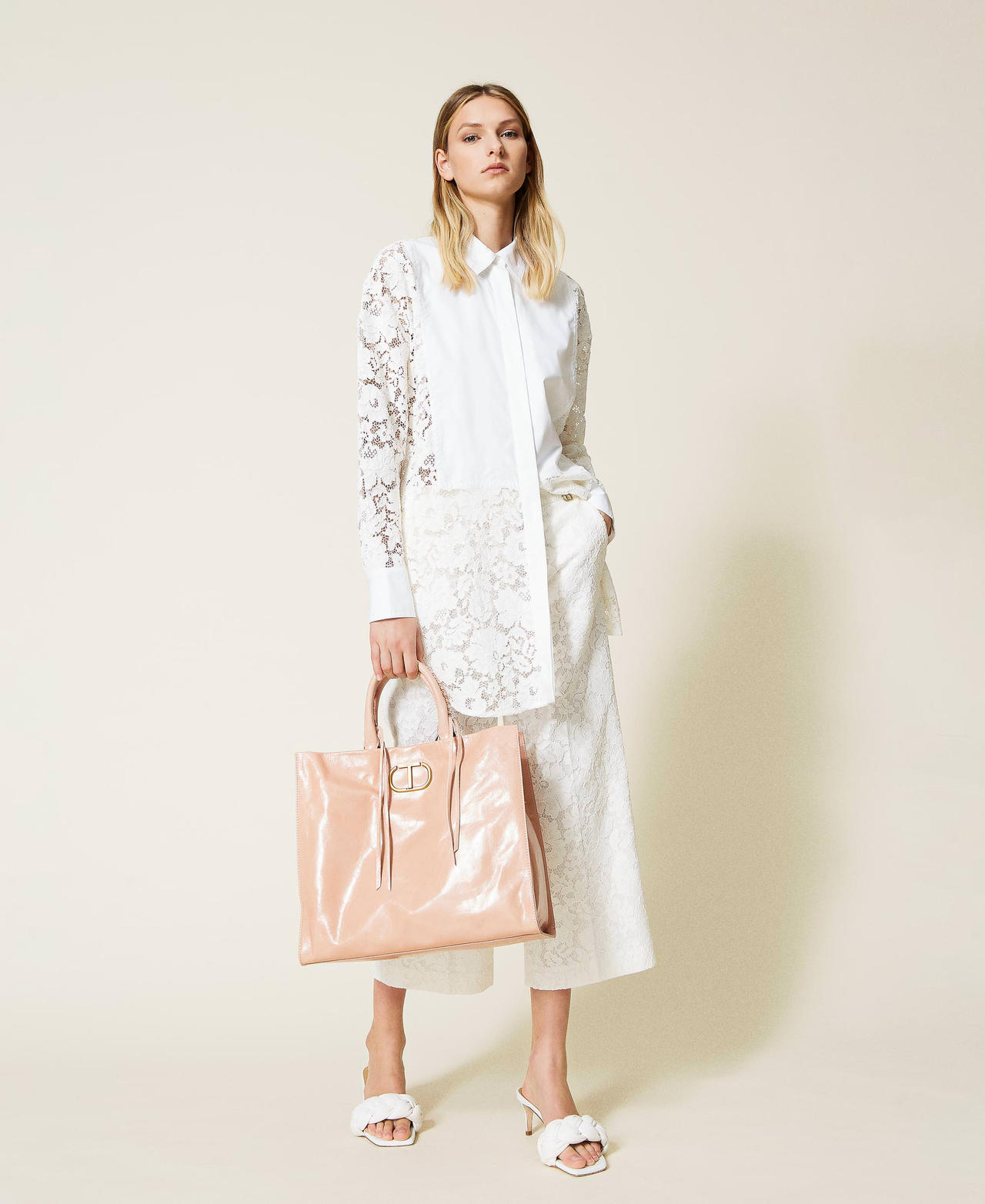 Кожаная сумка-шоппер со шнурками Розовый "Роза Сахары" женщина 221TB7350-0S