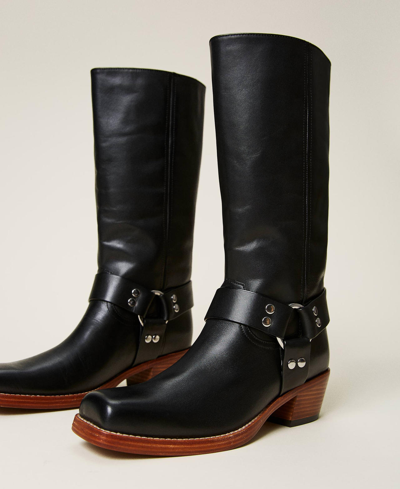 Stivali in pelle con cinturini Donna Nero TWINSET Milano