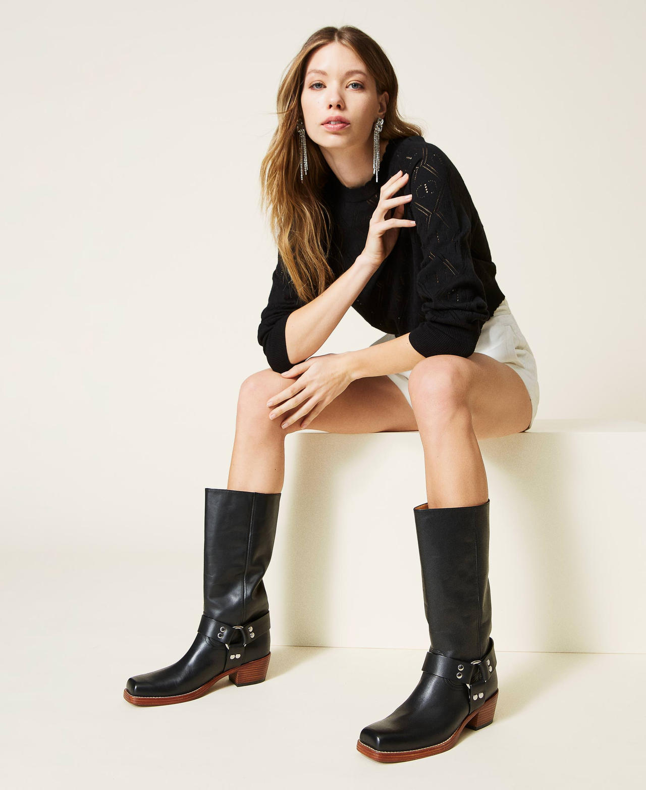 Stivali in pelle con cinturini Donna Nero TWINSET Milano