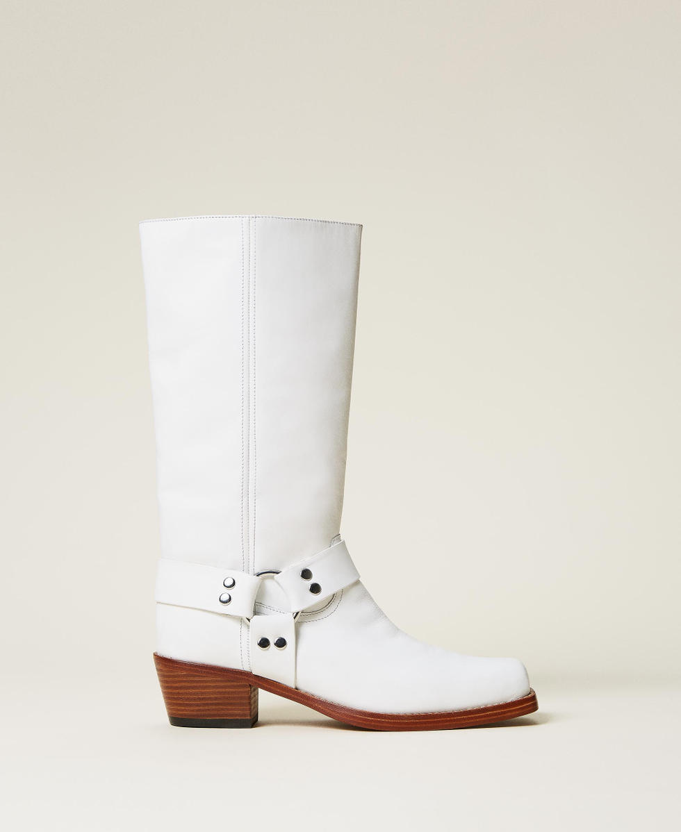 White boots with straps sale