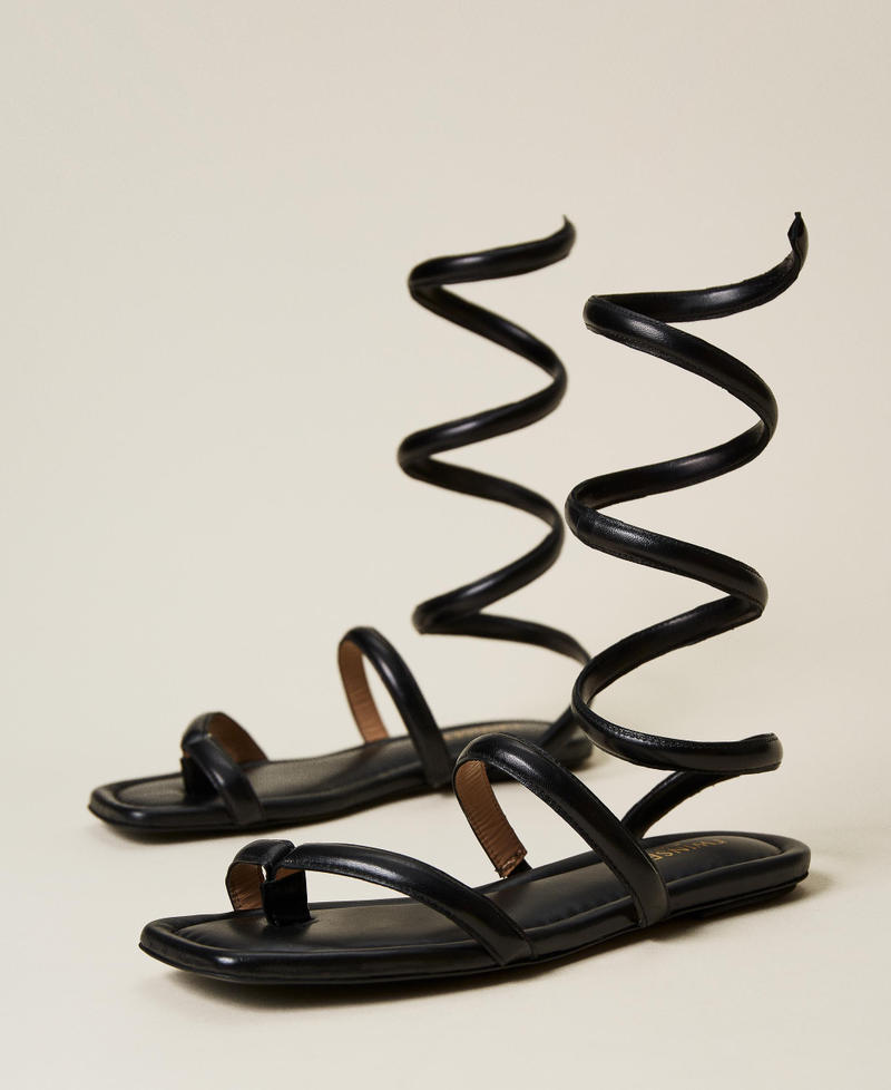 Nappa leather sandals with spiral strap