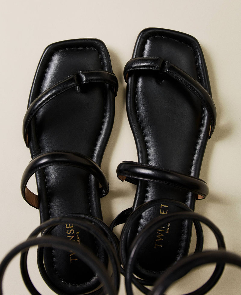 Nappa leather sandals with spiral strap