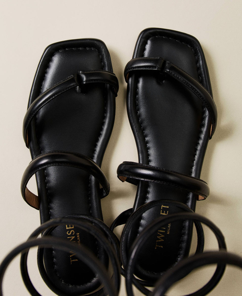 Nappa leather sandals with spiral strap
