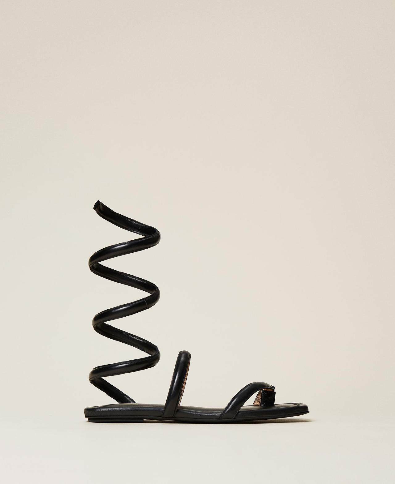 Nappa leather sandals with spiral strap