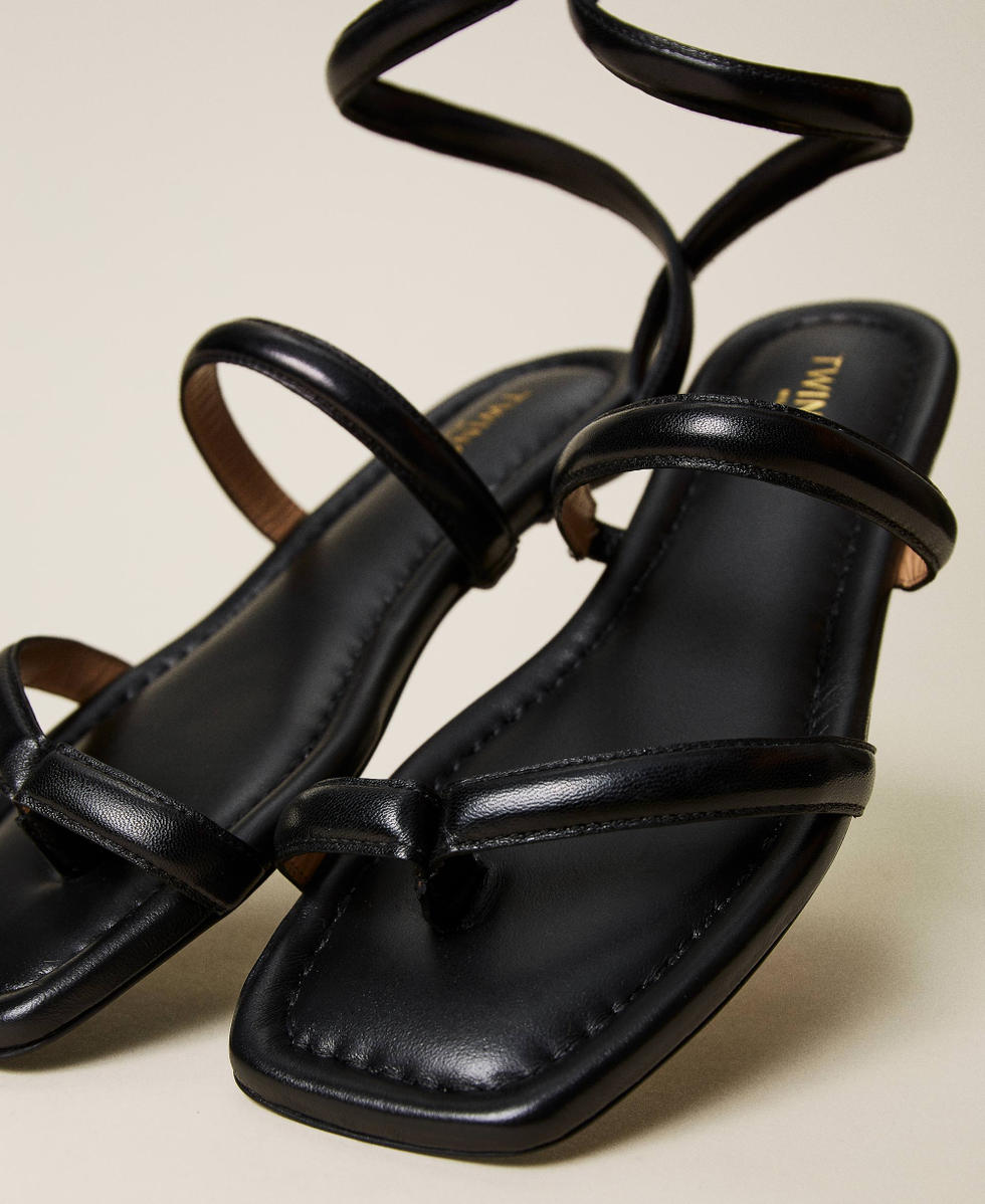 Nappa leather sandals with spiral strap Woman Black TWINSET Milano