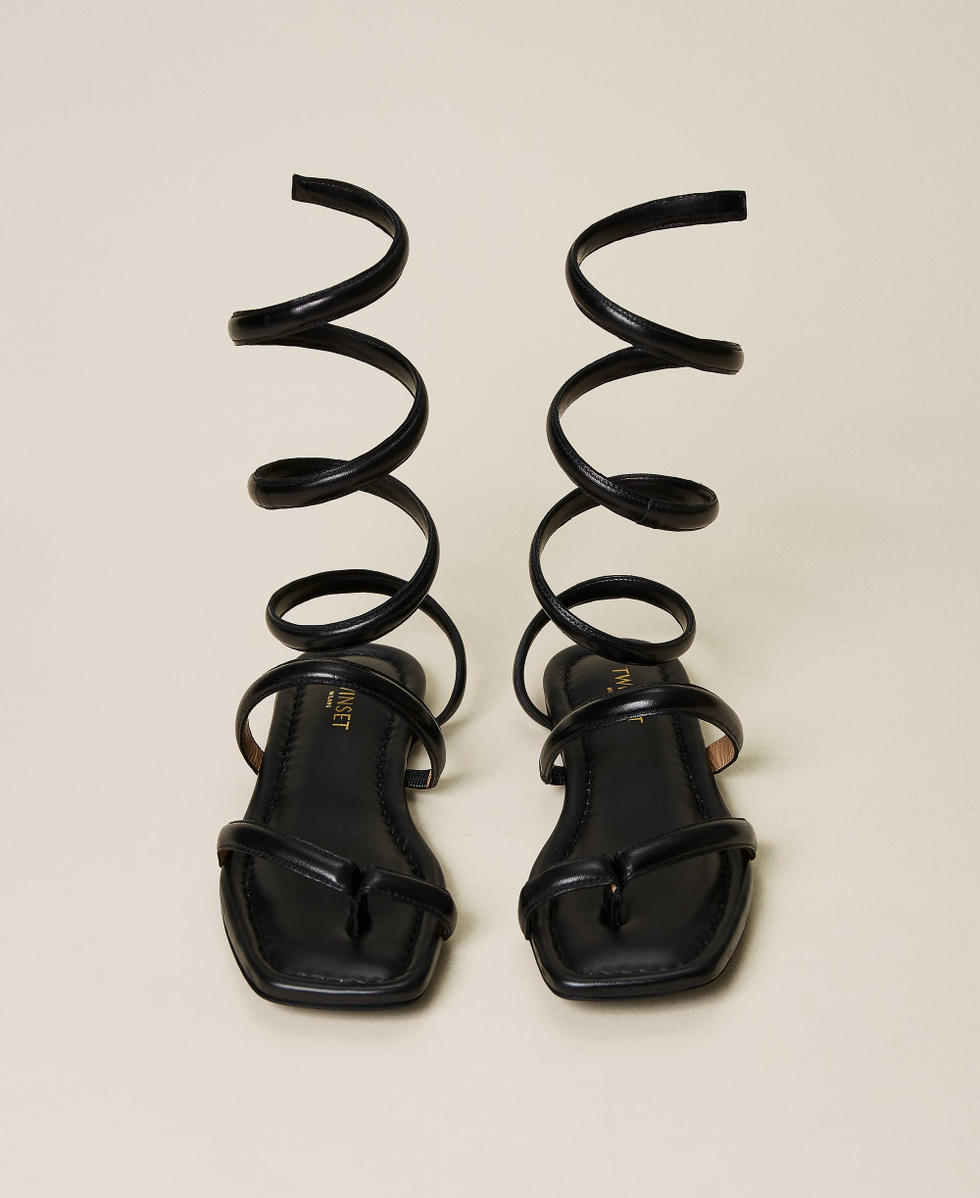 Nappa leather sandals with spiral strap