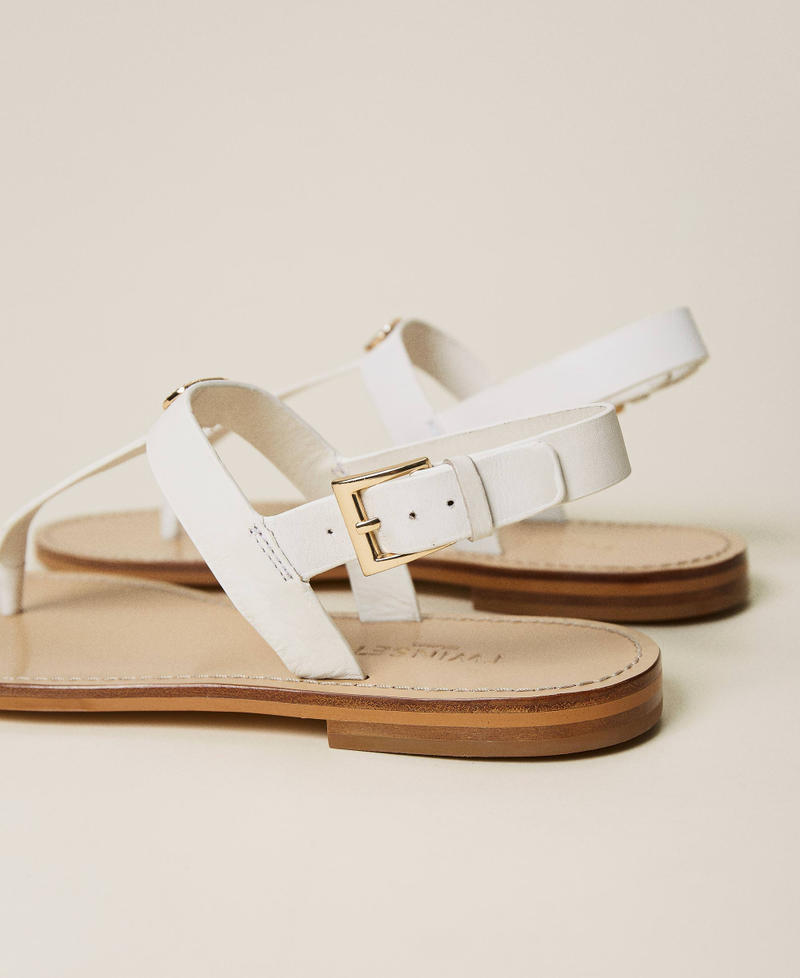 Thong sandals with rhinestone logo Woman, White | TWINSET Milano