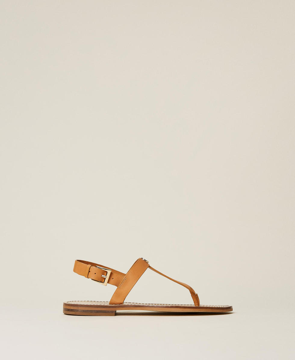 Thong sandals with rhinestone logo Woman, White | TWINSET Milano