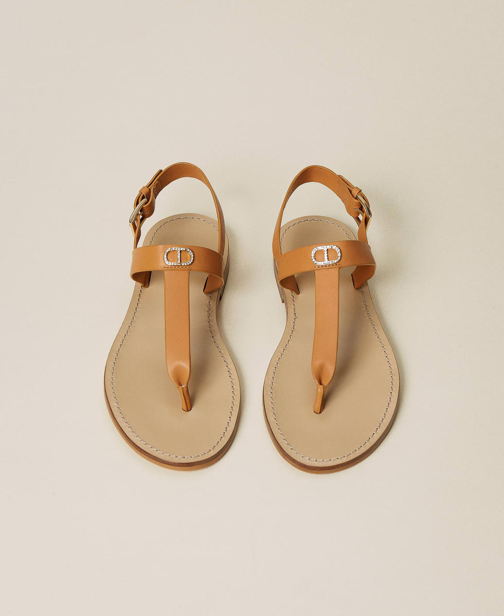 Sandali infradito con logo strass Donna Beige TWINSET Milano