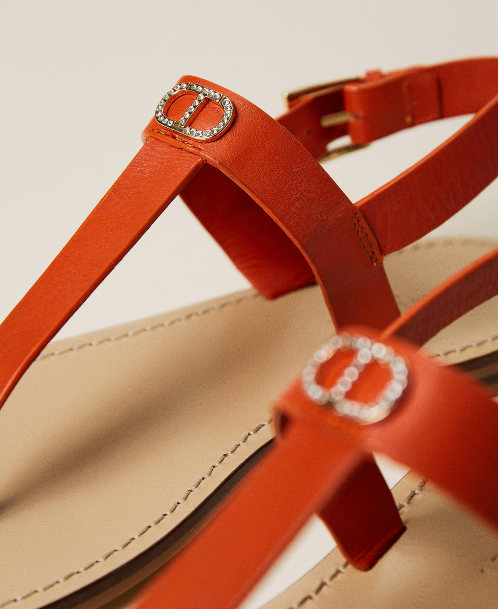 Thong sandals with rhinestone logo Woman Orange TWINSET Milano
