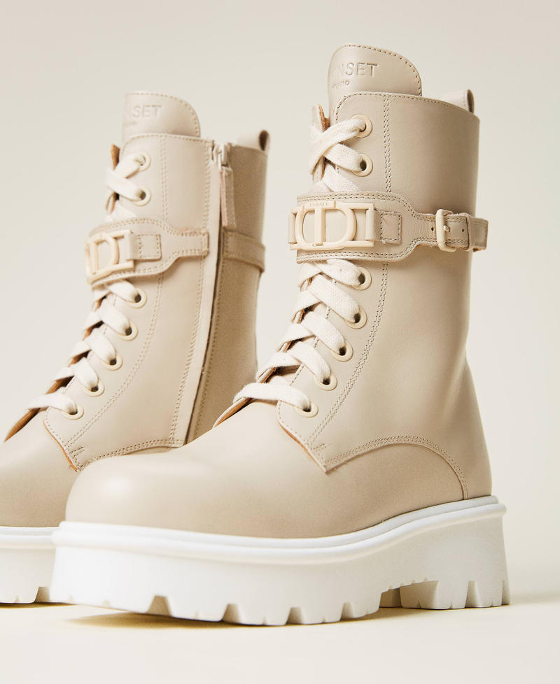 Leather combat boots with Oval T buckle White Snow Woman 221TCP118-01