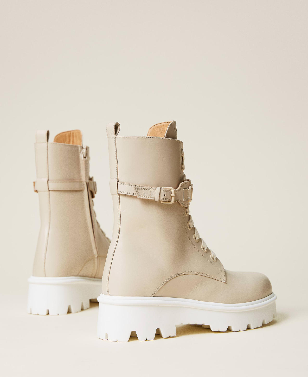 Leather combat boots with Oval T buckle White Snow Woman 221TCP118-02