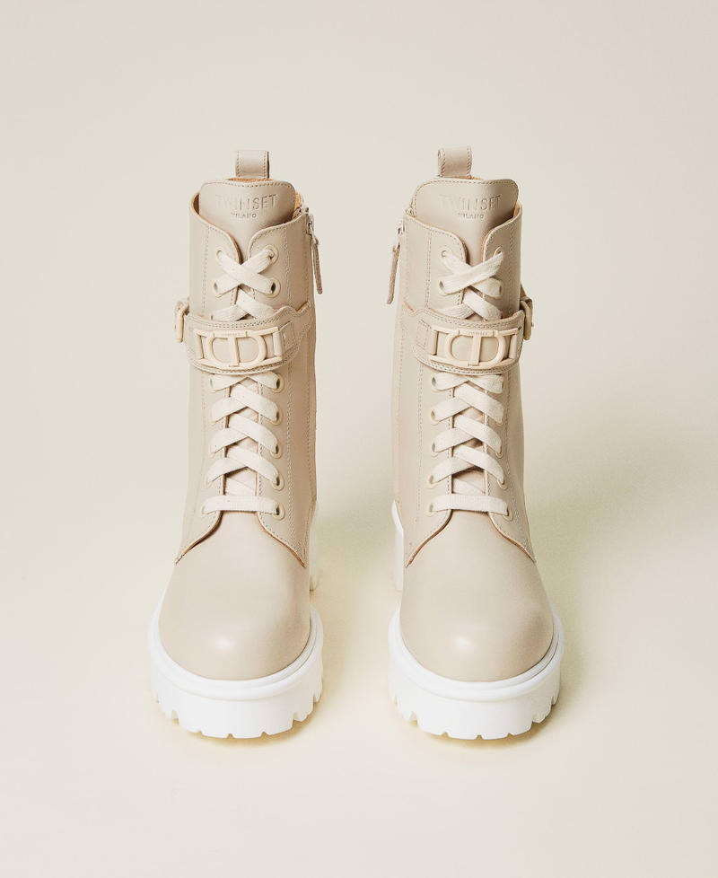 Leather combat boots with Oval T buckle White Snow Woman 221TCP118-05
