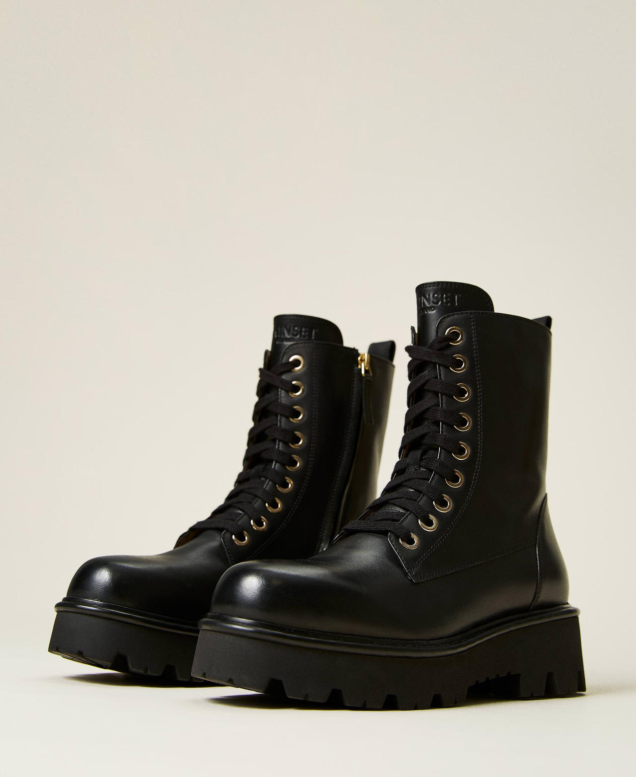 Leather combat boots with studs Black Woman 221TCP11A-02