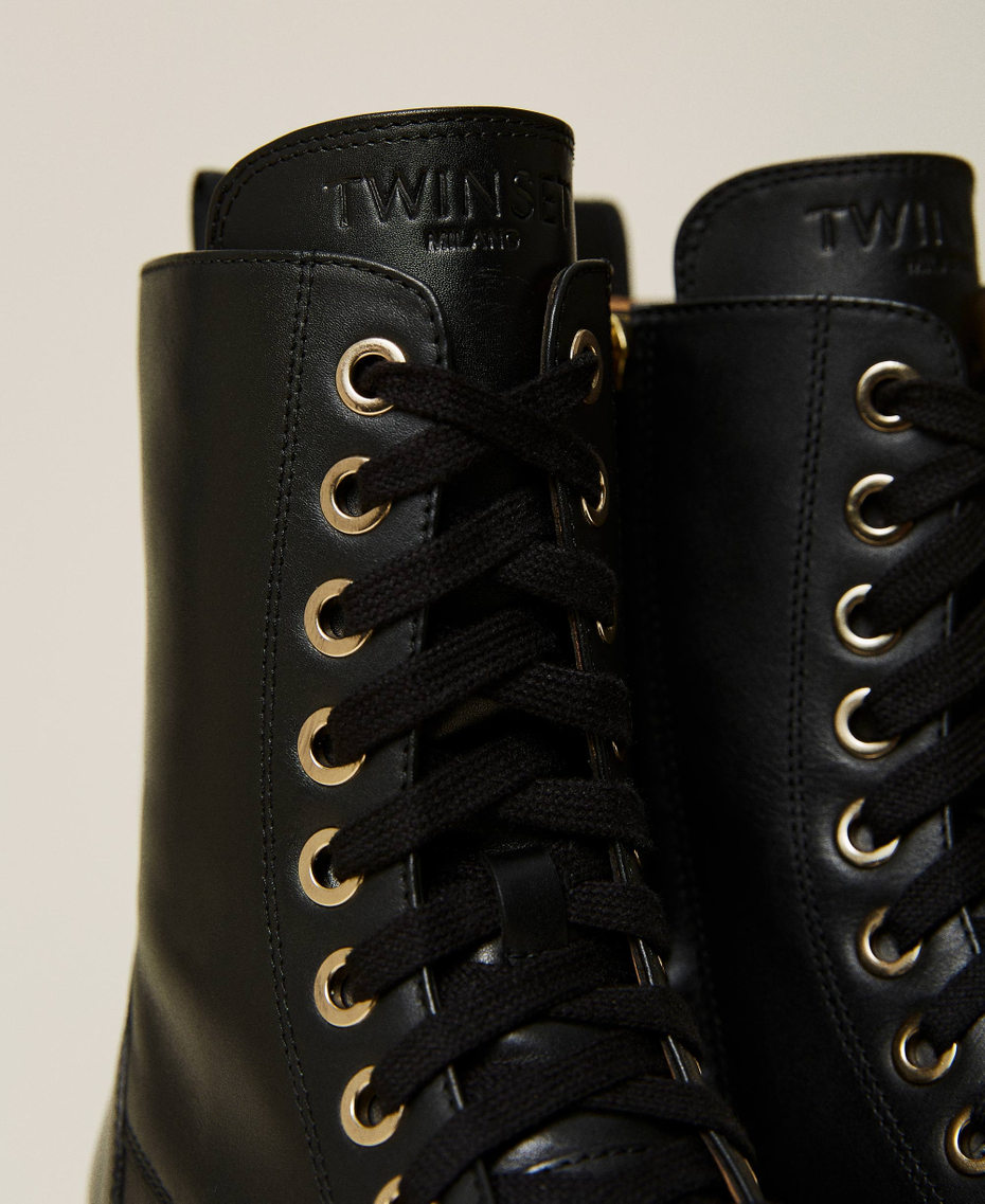 Leather combat boots with studs Black Woman 221TCP11A-04