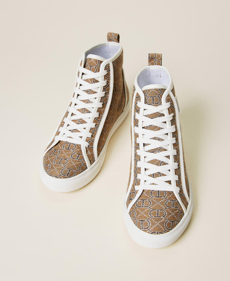 High top trainers with jacquard logo Camel Logo All Over Woman 221TCP130-06