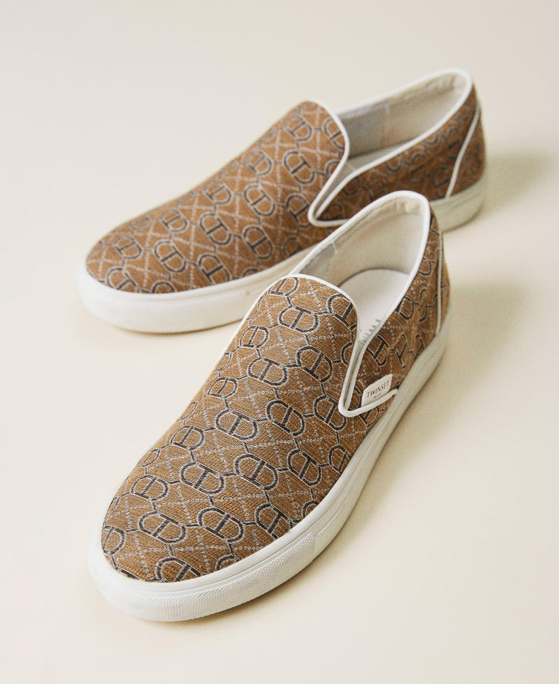 Slip-on trainers with jacquard logo Camel Logo All Over Woman 221TCP132-01