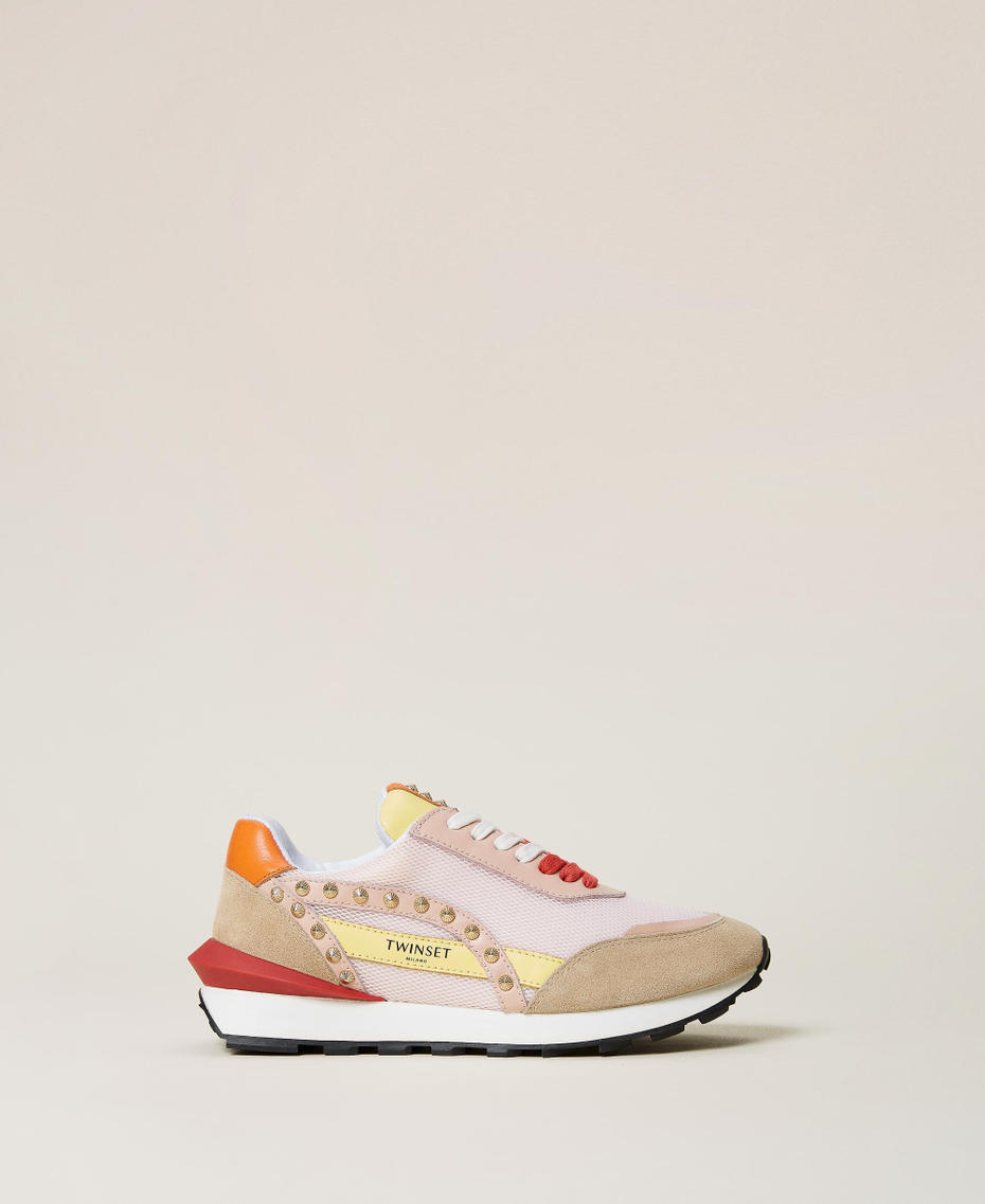 Chaussures de running en cuir avec clous Multicolore Rose Craie Femme 221TCP172-01