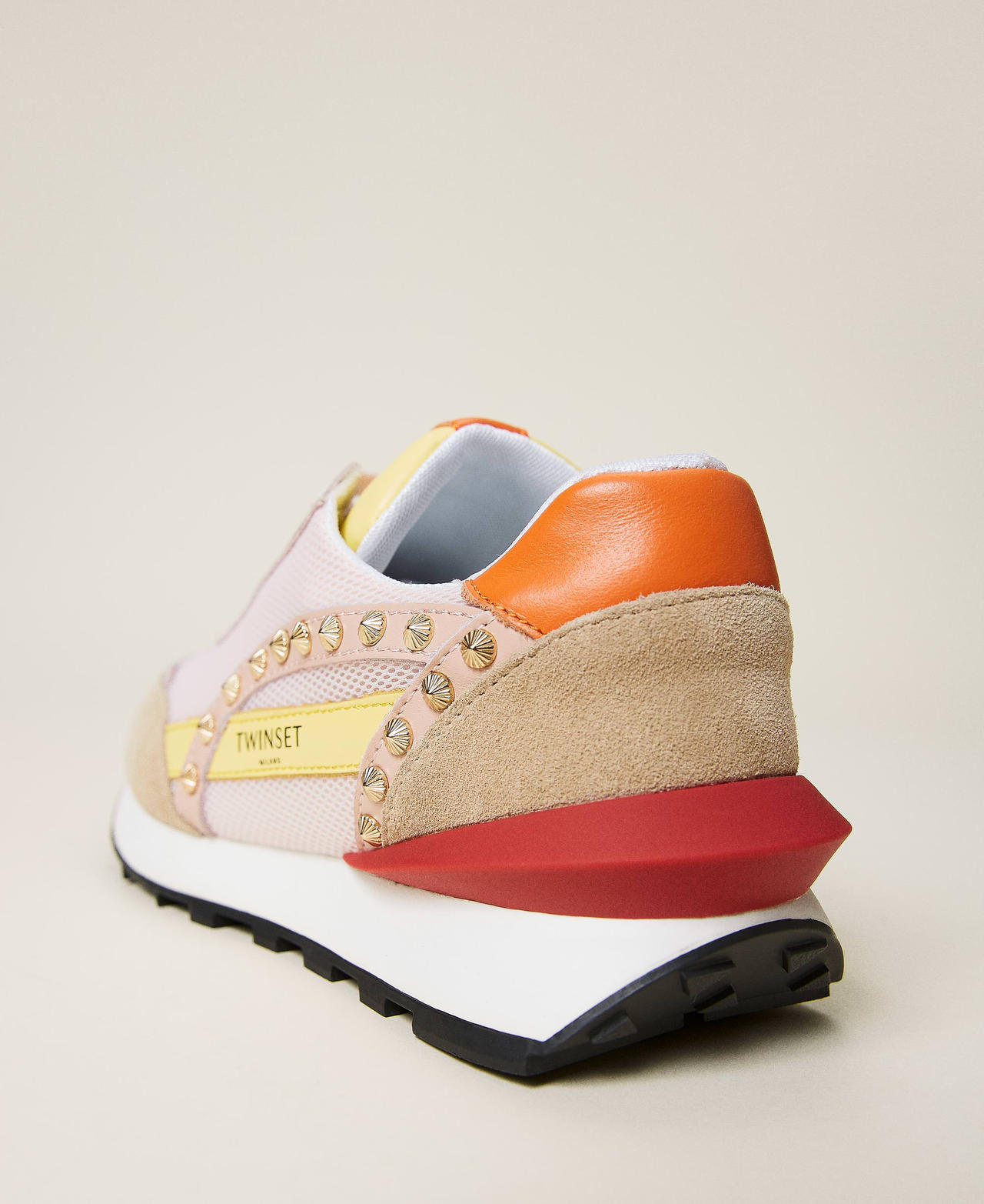 Chaussures de running en cuir avec clous Multicolore Rose Craie Femme 221TCP172-02
