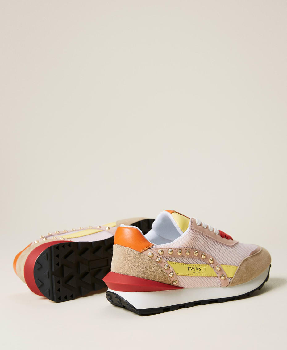 Chaussures de running en cuir avec clous Multicolore Rose Craie Femme 221TCP172-04