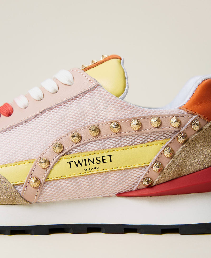 Leather running shoes with studs Chalk Pink Multicolour Woman 221TCP172_06778_05