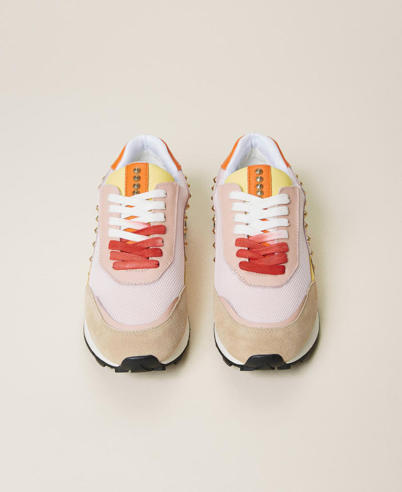 Chaussures de running en cuir avec clous Multicolore Rose Craie Femme 221TCP172-06