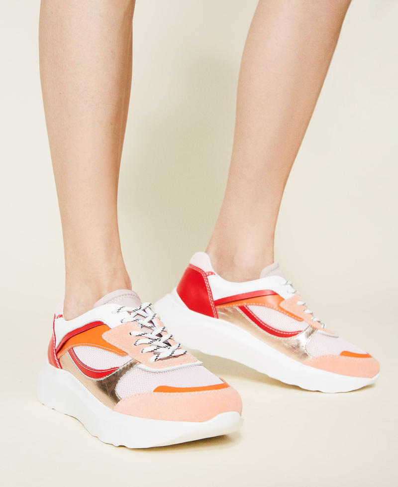 Chaussures de running en cuir avec clous Multicolore Rose Craie Femme 221TCP172-0S