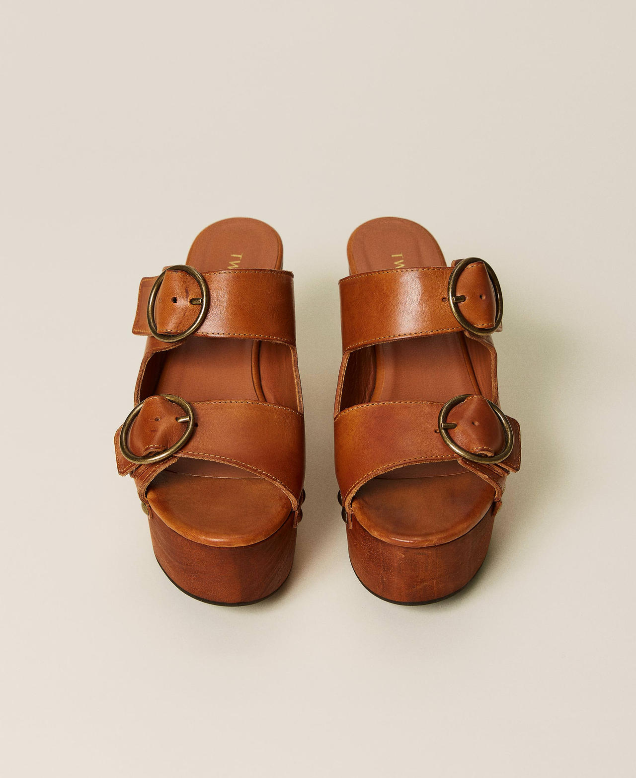 Sandali in pelle con zeppa Donna Marrone TWINSET Milano