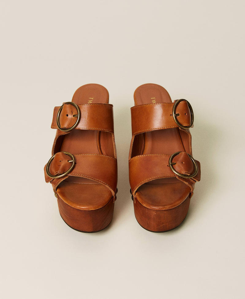 Leather sandals with platform Leather Brown Woman 221TCT012-06