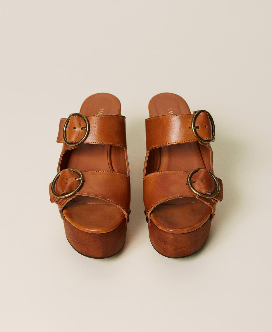 Leather sandals with platform Leather Brown Woman 221TCT012-06