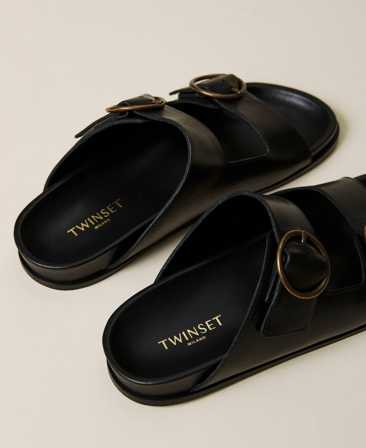 Кожаные сандалии с двойной пряжкой Черный женщина 221TCT014-02