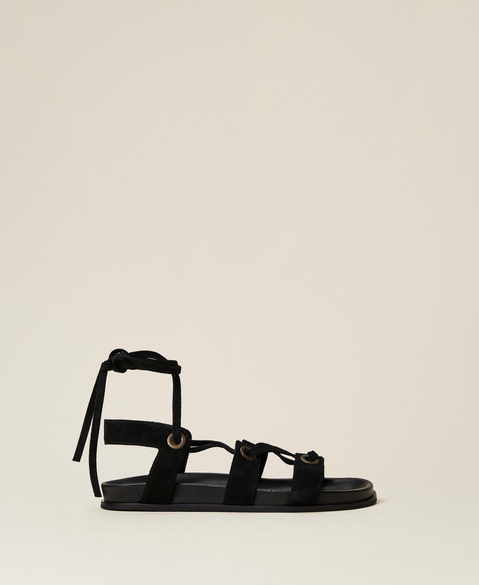 Spartiates noires femme shop